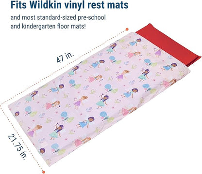 Wildkin Kids Nap Mat Cover for Boys & Girls, Sewn-in Flap Design Rest Mat Cover, Perfect for Preschool and Daycare, Fits Our Vinyl Nap Mat up to 1.5 Inches Including Basic Sleep Mat (Fairy Garden)
