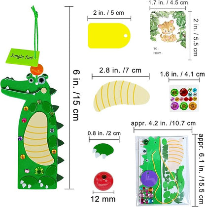 Winlyn 32 Sets Jungle Animal Crafts Kits DIY Jungle Safari Zoo Wild Animal Bookmarks Decorations Art Set Tiger Lion Zebra Foam Stickers for Kids Party Favors Classroom Activities Reading Rewards