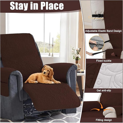 Waterproof Recliner Chair Couch Cover, Anti Slip Recliner Chair Sofa Covers with Elastic Bands,Furniture Protector for Kids, Pets, Dog and Cat (1 Cushion Loveseat, Dark Coffee)
