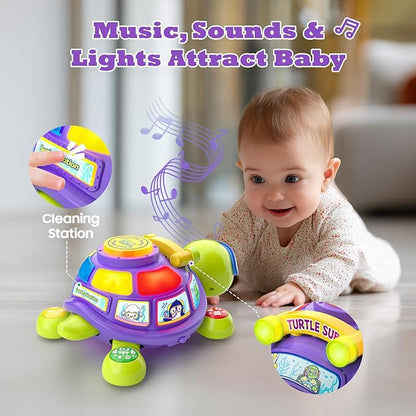 Baby Toys 6-12 Months, Musical Turtle Tummy Time Developmental Crawling Toy for 6 7 8 9 10 Months, Educational Bilingual Infant Toy 6-9-12 Months, Baby Boy Girl Birthday Gifts