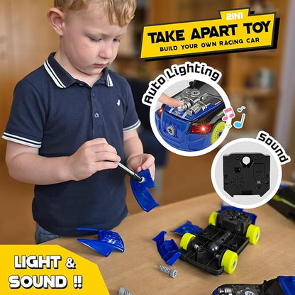GILOBABY 26 Pieces Take Apart Toys for Boys, Racing Car with Electric Drill, Sounds & Lights, Building Stem Toys for Kids, Gifts for 3 4 5 Year Old Boys Learning Educational Toys