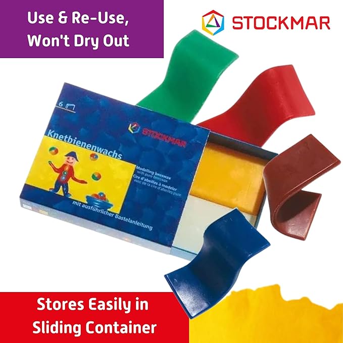 Stockmar Modelling Beeswax - 6 Color Beeswax Sheets Set - For Kids, Toddlers, and Artists looking for Waldorf Organic Art Supplies, Non Toxic Beeswax, Non Drying Beeswax Modeling Wax For Homeschoolers