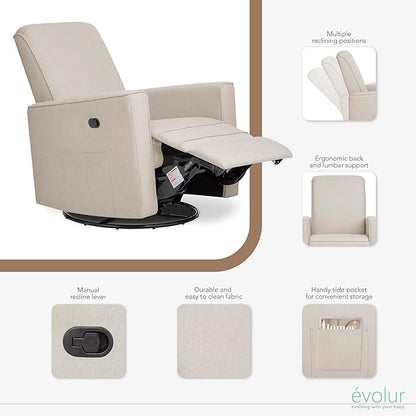 Evolur Raleigh Glider in Light Sand, Upholstered Plush Seating 360° Swivel Glider Rocking Chair, FSC Certified, Greenguard Gold & JPMA Certified Nursery Glider Recliner