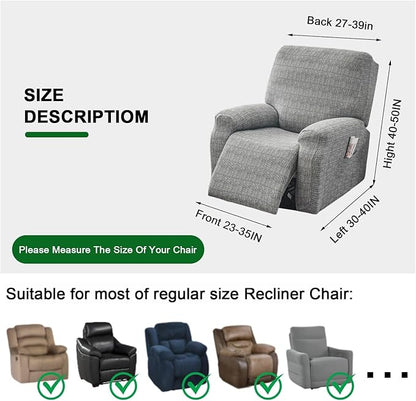 FUANGUI Recliner Chair Cover 4-Pieces Lazyboy Cover for Recliner Chair with Storage Pockets Furniture Protector for Living Room, Jacquard Sofa Slipcover for Kids, Pets, Dog and Cat, 02
