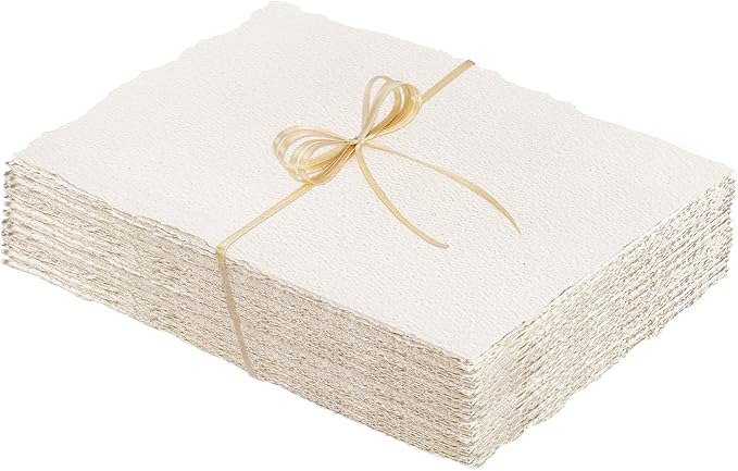 50 Sheets Watercolor Paper 5 x 7inch, 300 GSM Deckled Edge Paper Rough/Textured Handmade Paper Cotton Paper for Watercolors, Wedding Invitations, Cards, Crafts