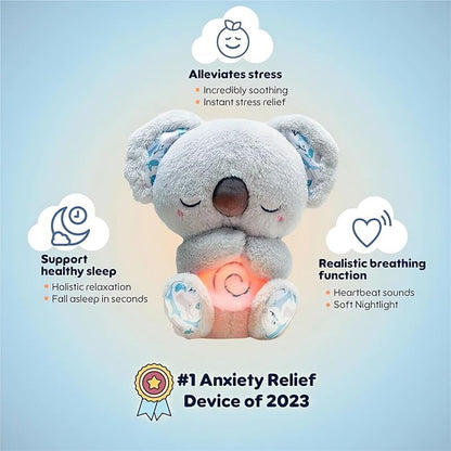 Relief Koala Breathing Stuffed Toy, Anxiety Relief Plush Breathing Animal, Sleeping Koala Plush Breathing with Musical Lights & Rhythmic Breathing Motion (E-Koala+Elephant)