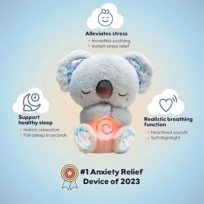 Relief Koala Breathing Stuffed Toy, Anxiety Relief Plush Breathing Animal, Sleeping Koala Plush Breathing with Musical Lights & Rhythmic Breathing Motion (B-Elephant)