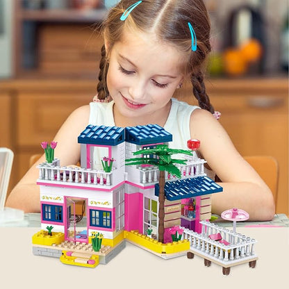 Dream Girls Beach House Building Sets Friends Seaside Villa 360 Pieces City Family Playset Boys Vacation Hut Model Building Kit STEM Toys Gift for Kids Aged 6-12