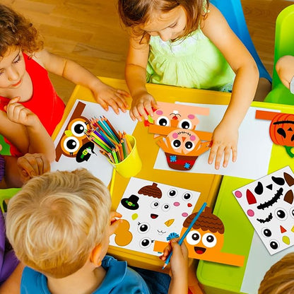 chiazllta 24 Packs Fall Crown Craft Kits for Kids Thanksgiving Pumpkin Turkey Headband Autumn DIY Art Craft Sticker Set Preschool Home Classroom Game Activities Party Favors