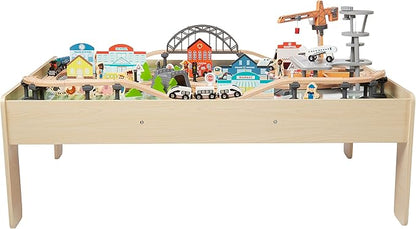 Amazon Basics 120 Piece Wooden Train Set and Table-kids Gift for Age 3Y+, Multi, Product dimensions: 47.4 x 33.46 x 16.14 inches