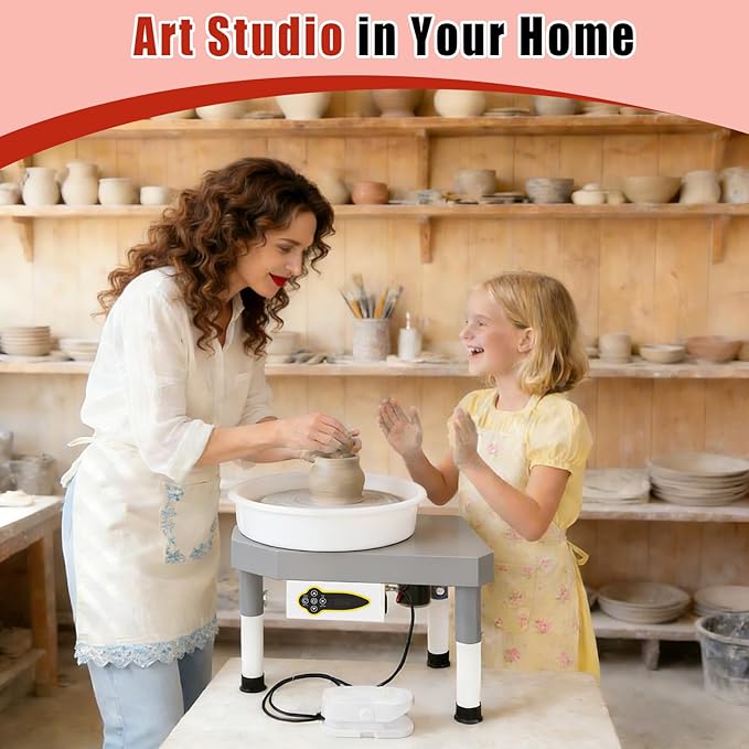 14" 450W Electric Pottery Wheel with LCD Panel Adjustable Speed Foot Pedal,Detachable Basin,Heighten Desk Legs,Clay Toolfor Kids, Adults, Beginners, Home DIY & Professional Pottery Making