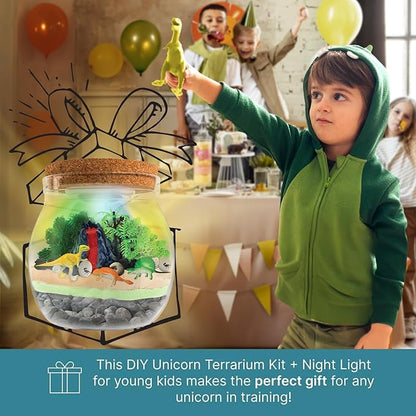 Dinosaur Light Up Terrarium Kit for Kids I Dinosaur Toys Craft Kits for Kids I Night Light for Kids Crystal Growing Kit I Terrarium Jar for Kids I Birthday Gifts for Girls Age 5-12