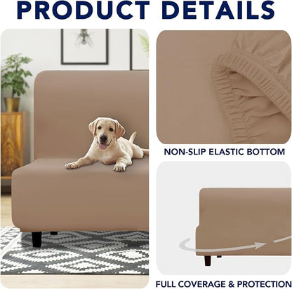 PureFit 100% Dual Waterproof Couch Cover Slipcovers for Couches and Sofas - Stretch Non Slip Fleece Sofa Covers Washable, Leakproof Furniture Protector for Kids, Pets, Dog (Futon, Camel)