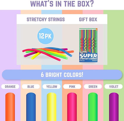 BUNMO Stretchy Strings - Sensory Toys for Toddlers - Stimulating & Addictive Sensory Toys for Kids - Fidget Toy - Hours of Fun for Kids - Non-Mouthable Toy 3+ - Mini Smooth 12 Pack