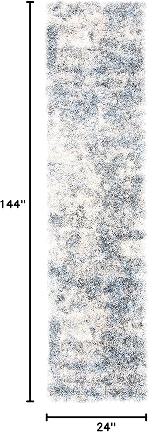 SAFAVIEH Berber Shag Collection Runner Rug - 2' x 12', Ivory & Blue, Modern Abstract Design, Non-Shedding & Easy Care, 1.2-inch Thick Ideal for High Traffic Areas in Living Room, Bedroom (BER274B)