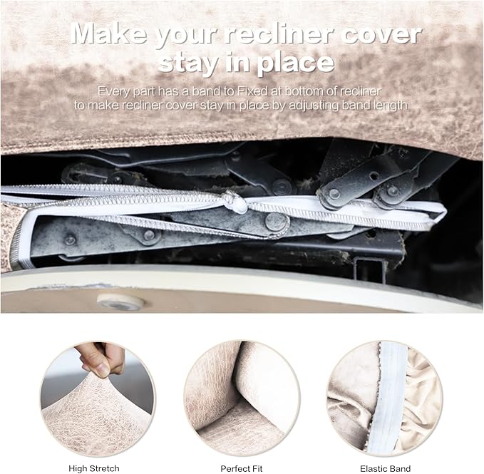 Like Leather Recliner Chair Covers, 4 Pieces Lazy Boy Recliner Cover That Stay in Place, Soft Stretch Leather Grain Covers for Recliner Covers for Large Recliner Slipcover (Beige 4)