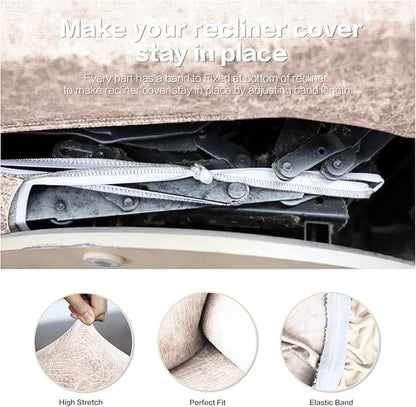 Like Leather Recliner Chair Covers, 4 Pieces Lazy Boy Recliner Cover That Stay in Place, Soft Stretch Leather Grain Covers for Recliner Covers for Large Recliner Slipcover (Beige 4)