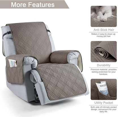 TAOCOCO 100% Waterproof Recliner Chair Cover Stay in Place, Recliner Covers for Small Recliner Chair with Pocket, Reclining Chair Cover Furniture Protector for Kids, Pets(X-Small Chair, Light Brown)