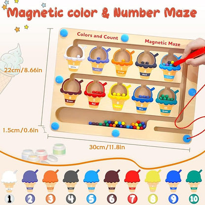 Magnetic Color and Number Maze - Toddler Toys for 3 4 5 Year Old, Wooden Color Matching & Counting Puzzle Board-Toddler Fine Motor Skills Learning Toys Holiday & Birthday Gifts for Kids