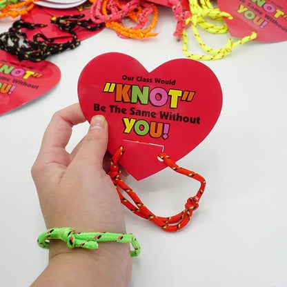 4E's Novelty Valentines Bracelets with Cards (48 Pack ) Our Class Will Knot Be The Same Without You - Bulk School Valentines Day Gifts for Kids from Teacher Party Favors Classroom Exchange