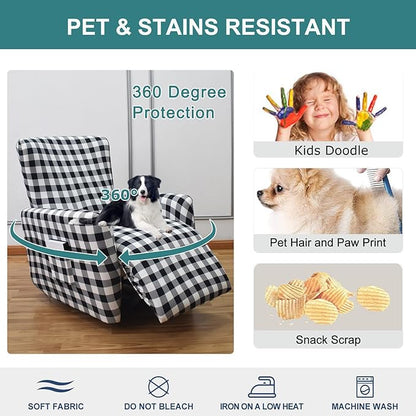 NILUOH Stretch Recliner Cover 4 Pieces Electric Power Lift Recliner Chair Cover Reclining Couch Cover Anti-Slip Fitted Furniture Protector with Side Pocket