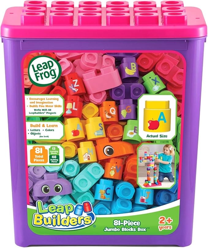 LeapFrog LeapBuilders 81-Piece Jumbo Blocks Box, Pink,24 months to 5 years