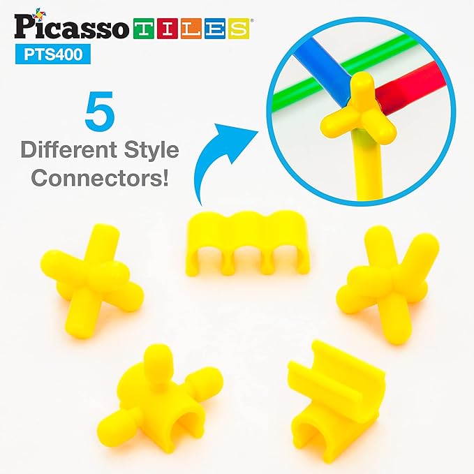 PicassoTiles 400pc Construction Toy Straw Building Set Children STEM Learning Interlocking Building Toys Creative Straw Connecting Builder Kits Early Education Kit for Kids Boys & Girls Ages 3+ PTS400