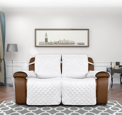 Easy-Going Loveseat Recliner Cover, Reversible Couch Cover for Double Recliner, Split Sofa Cover for Each Seat, Furniture Protector with Elastic Straps for Kids, Dogs, Pets(2 Seater, White/White)