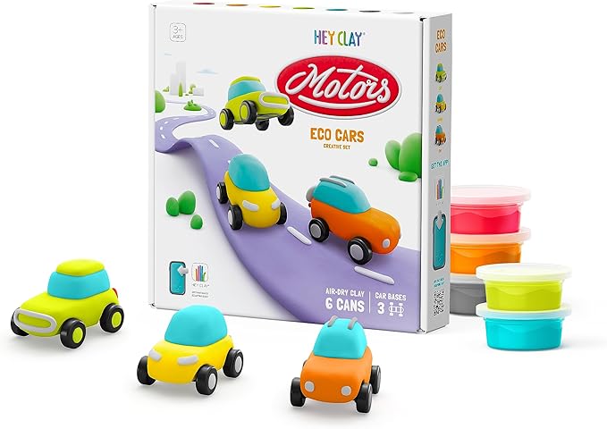 Fat Brain Toys Hey Clay Eco Cars, Air Dry Clay Kit with Interactive App for Kids & Tweens, Modeling Clay and Crafts Set