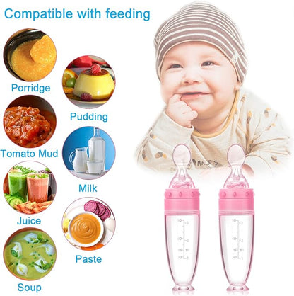 2 Pieces Silicone Baby Spoons Baby Feeding Spoon with Standing Base for Infant 0-24 Months Dispensing and Feeding (Pink)