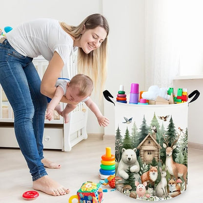 Baby Laundry Hamper,Dirty Clothes Hamper for Boys and Girls,Toys Storage Bin Organizer Animal Room Decor,Waterproof storage box for kids bedroom,Gift Baskets(Forest animal)