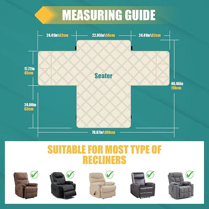 Ruaozz Waterproof Recliner Chair Covers Non Slip Chair Covers Recliner Seat Cover with Arms Washable Recliner Covers for Reclining Chair with Pocket, Covers for Recliner Chair (Khaki, Small-22'')