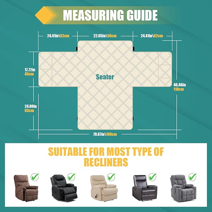 Ruaozz Waterproof Recliner Chair Covers Non Slip Chair Covers Recliner Seat Cover with Arms Washable Recliner Covers for Reclining Chair with Pockets (Charcoal Grey, Small-22'')