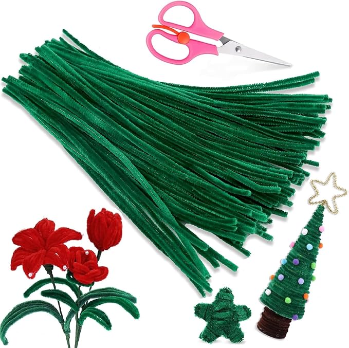 100Pcs Pipe Cleaners, Pipe Cleaners Craft, Creative Craft Pipe Cleaners for Festivals Flower Making, Chenille Stems Crafting Pipe Cleaners Supplies for Home DIY Decorations/Dark Green
