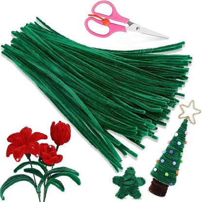100Pcs Pipe Cleaners, Pipe Cleaners Craft, Creative Craft Pipe Cleaners for Festivals Flower Making, Chenille Stems Crafting Pipe Cleaners Supplies for Home DIY Decorations/Dark Green