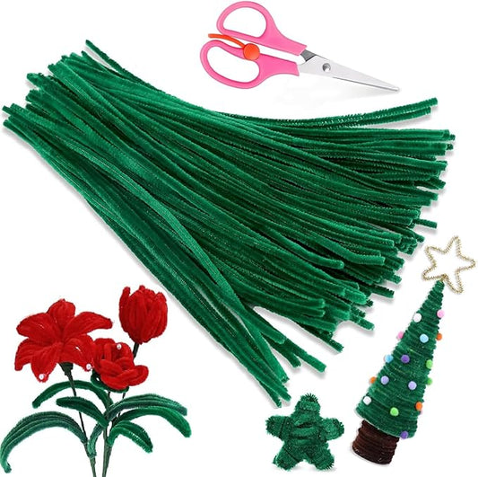 100Pcs Pipe Cleaners, Pipe Cleaners Craft, Creative Craft Pipe Cleaners for Festivals Flower Making, Chenille Stems Crafting Pipe Cleaners Supplies for Home DIY Decorations/Dark Green
