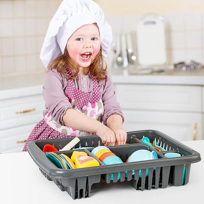 deAO 41PCS Kids Play Dishes Durable Pretend Play Kitchen Set for Kids Children Tableware Dishes Playset with Drainer - Play Kitchen Accessories for Girls Boys Kids