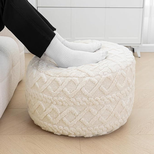 Pouf Ottoman Stuffed 20x20x12 Inches Floor Pouf Plush Fiber Ottoman Foot Rest Under Desk Foot Stool for Living Room Bedroom (Cream)