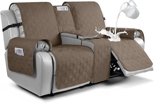 VANSOFY Loveseat Recliner Cover with Console 100% Waterproof Sofa Slipcovers Non-Slip Reclining Couch Cover Split Sofa Covers Furniture Protector for Pets, Dogs(Brown)