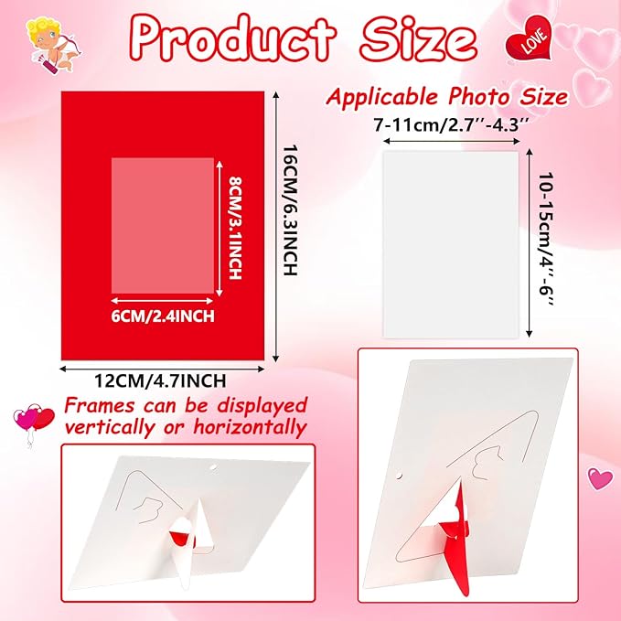 Qyeahkj 48 Pack Valentines Day Picture Frame Craft Kits Valentine 's Day Craft Arts Decoration Valentines DIY Photo Frame Crafts for Kids with Easel for Fun Home Class Kindergarten Party Activity