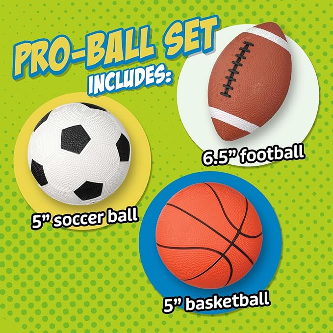 Toysmith Get Outside GO! Pro-Ball Set, Pack of 3 (5-inch soccer ball,6.5-inch football and 5-inch basketball) (2709)