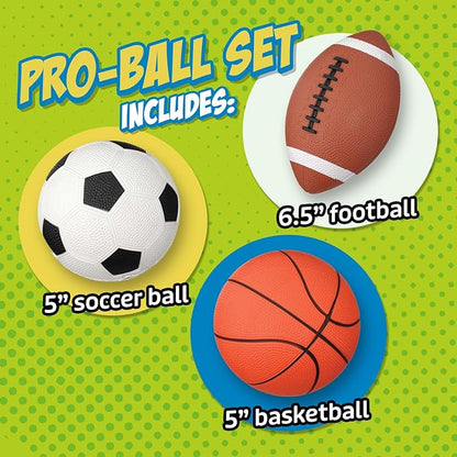 Toysmith Get Outside GO! Pro-Ball Set, Pack of 3 (5-inch soccer ball,6.5-inch football and 5-inch basketball) (2709)