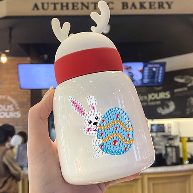 Gem Diamond Art Painting Stickers Kit for Kids,5D Diamond Mosaic Stickers by Numbers Kits Crafts Set for Children, Boys and Girls,Creative Handmade Art Craft Decorations Gift (Bunny with Egg)