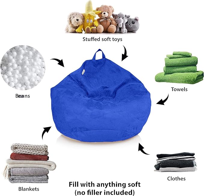 Bean Bag Stuffed Animal Storage Or Cover | No Filler | Extra Large | for Adults Or Kids | Double Stitched | Durable Zipper | Premium Microsuede