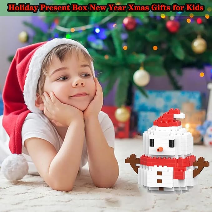 Christmas Red Snowman Building Blocks Set Compatible with Lego Advent Calendar 2024 Stacking New Toys Holiday Present Box New Year Xmas Gifts for Kids for Boys & Girls and Adults