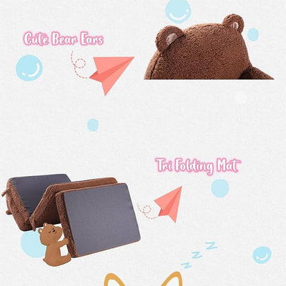 Foldable Kids Sofa, Sherpa Teddy Bear Toddler Couch with Tri Folding Foam Cushions, Comfy Kids Couch for Kids Age 18 Months and Up