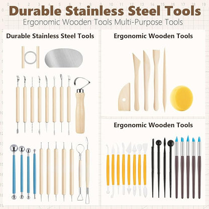 UUSYCUN 48PCS Pottery Tools for Sculpting, Clay Tool Kit for Carving, Modeling Ceramics, Pottery Kiln, Polymer Clay Tools for Trimming, Beginners, Pros, Adults, Supplies