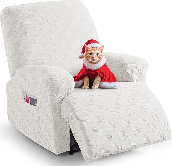 TAOCOCO Oversized Recliner Cover Stretch Recliner Chair Covers, Jacquard Reclining Chair Cover, Furniture Protector Sofa Slipcovers Couch Covers with Elastic Bottom for Kids, Pets(Cream White)