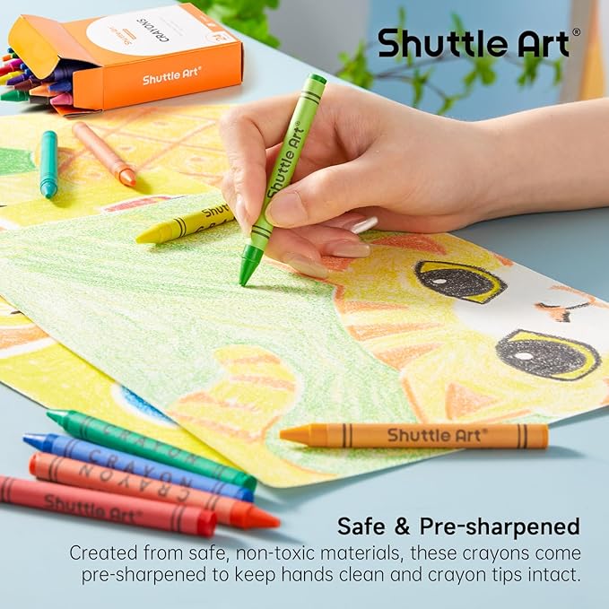 Shuttle Art Crayons Bulk Set - 24 Boxes of 24 Assorted Colors, 576 Count Durable & Non-Toxic Teacher-Quality Crayons, School Supplies bulk in Crayons For Family Class Party Favors
