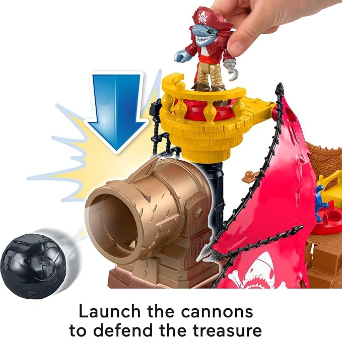Fisher-Price Imaginext Preschool Toy Shark Bite Pirate Ship Playset with Figure & Accessories for Pretend Play Ages 3+ Years